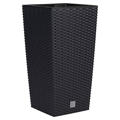 Image of URBNLIVING Set of 2 Tall Rattan Design Flower Pots Round or Square (Small Square x 2, Black)