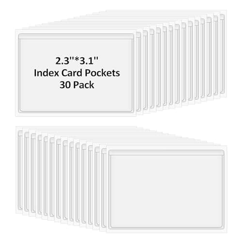 Image of 30 Pcs Self-Adhesive Index Card Holders Business Card Pockets Clear Plastic Labels Holders for Organizing Storage Bins Library Card Shelves (3.14 x 2.28 Inches)
