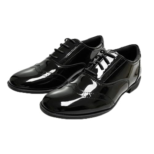 Image of A2Z Boys Mens Classic Oxford Brogue School University Office Shoes Lace Up - SCH Shoes Oxford Black Patent 6 UK