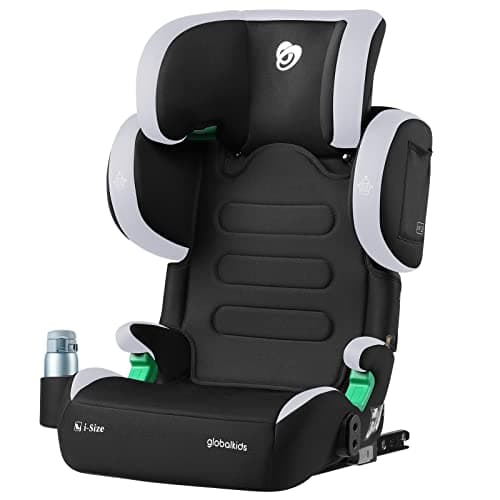 Image of globalkids i-Size High Back Booster Car Seat, Group 2/3 ISOFIX Toddler Car Seat, with Cup Holder, Adjustable Headrest/Backrest/Width, 3–12 Years, 15-36 kg, 100cm-150cm, Black