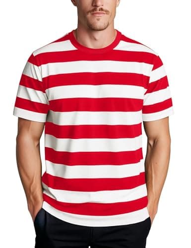 Image of Zengjo Striped T Shirt Mens(Red White,XL)