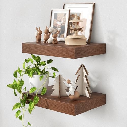 Image of FLYJOE Deep Floating Shelves | 16 Inch Walnut Floating Shelves Set of 2 | 12 Inch Deep Rustic Wood Shelves for Wall | Walnut Shelves for Living Room Bathroom Kitchen Bedroom