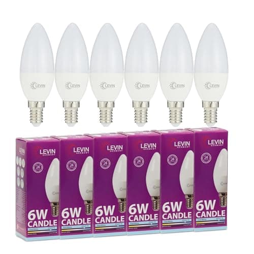 Image of Levin Germany 6W LED Candle Bulb Pack of 6 – 6500K Cool White | 550lm | 220° Wide Beam | Energy Saving Light Bulbs | E14 Small Edison Screw | 20,000 Hours | 2 Year Warranty