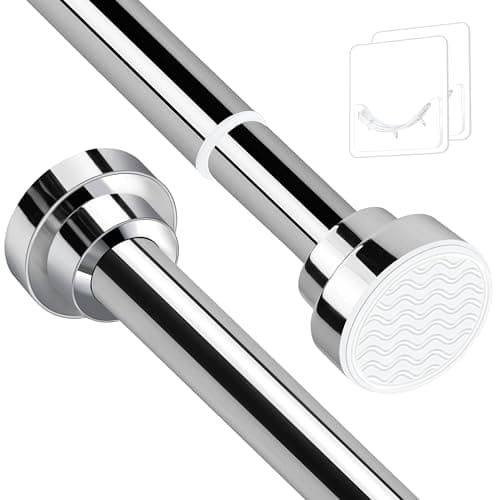 Image of Stainless Steel Extendable Shower Curtain Rod Tension Pole (130cm-193cm), including 2 Holders,Net Voile Curtains Rail,Adjustable Telescopic Rods Extendable for Kitchen Cupboard Bathroom Window