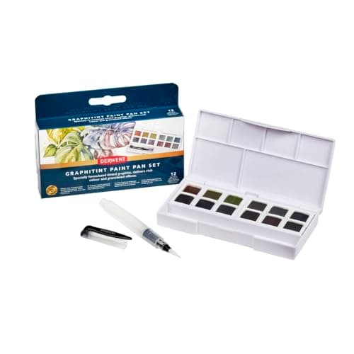 Image of Derwent Graphitint Paint Pan Set, Set of 12, Half Pan Size, Water-Soluble, Ideal for Painting Landscapes, Professional Quality, Travel Size, 2306242