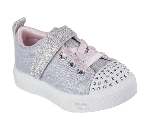 Image of Skechers Baby Girl's Heart Steps Shimmer Sweetie Sneaker, Gray Textile/Pink Trim, 8 UK