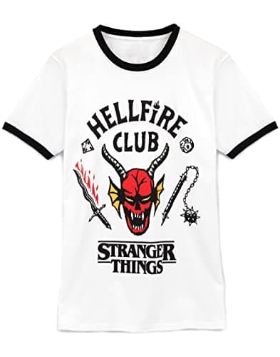 Image of Stranger Things Hellfire Club T-Shirt for Men Women | Adults Hawkins Society Eddie White Outfit | Season 4 Merchandise L