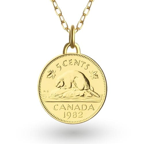 Image of Hobby of Kings Canadian Coin Necklace for Women | Medallion Pendant Jewelry | 24K Gold Plated 5 Cents | Queen Elizabeth II | 1965-1989