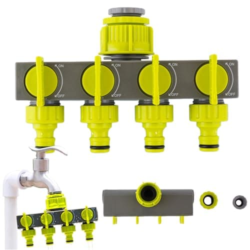 Image of Dynaeuty Multi-Tap Connector 4 Way, Garden Hose Splitter, Creating 4 Circuits on a Single Tap with Individual On/Off Valves, Hose Connectors for Irrigation Garden Kitchen, Green