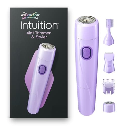Image of Wilkinson Sword Intuition 4in1 Trimmer & Styler, Face and Body Hair Trimmer for Women, Multizone Women’s Shaver with 4 Accessories, Beauty Bag, Cleaning Brush and 1 AA Battery