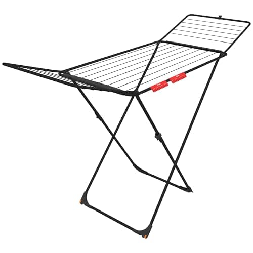 Image of Vileda Universal Ultimate Black Clothes Airer - Holds 2 washloads with 18M Drying Rack Space with Sock Hanger - Wheels for Easy Transport - Compact Clothes Dryer