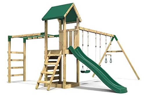 Image of Rebo® Adventure Playset Wooden Climbing Frame with Monkey Bar, Swings and Slide - Pelion | Playhouse for Children | Sturdy Construction | OutdoorToys | Swing and Slides for Kids