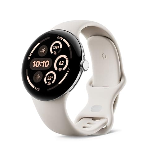Image of Google Pixel Watch 3 (45 mm) – Android smartwatch with heart rate tracking, advanced running from Fitbit, fitness insights, 24-hour battery – Polished Silver Aluminium Case – Porcelain band – Wi-Fi