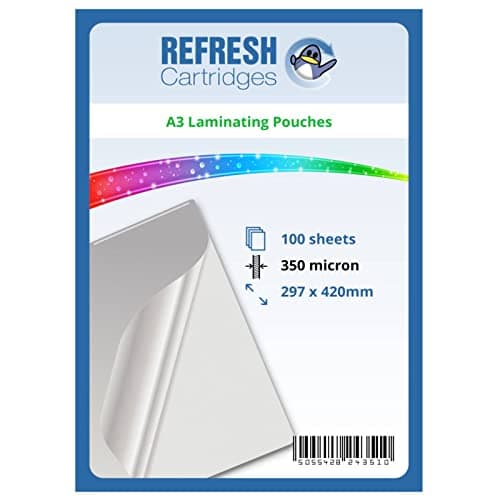 Image of Refresh Cartridges Glossy Laminating Pouches A3 350 Micron Pack of 100 Sheets