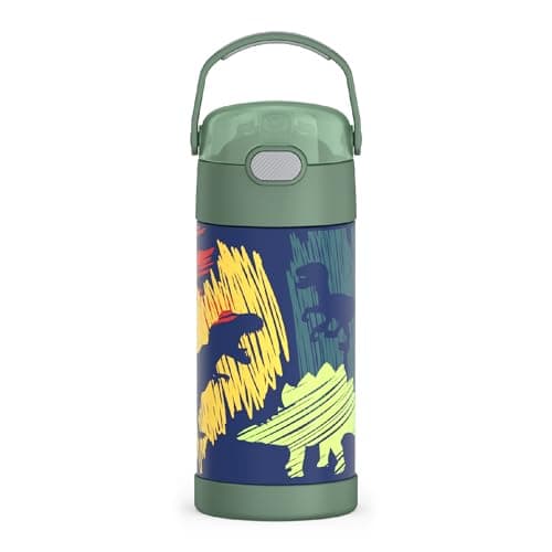 Image of THERMOS FUNTAINER Water Bottle with Straw - 12 Ounce, Dinosaurs - Kids Stainless Steel Vacuum Insulated Water Bottle with Lid