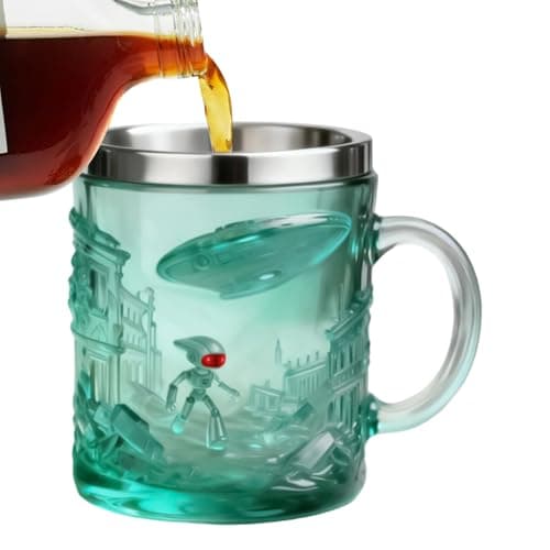 Image of Générique Tea Mug - 200ml Embossed Alien Design Drink Mug | Cute Mug with Stainless Steel Rim | For Home, Travel, Office, Break Morning, Evening, Party