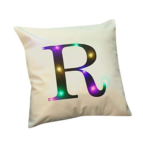 Image of ZUODU Creative LED Colorful Flashing Velvet Letter Cushion Cover Pillow Cover - Bar, Party, Festival, Gift Use - 18”x18” or 45cm x 45cm 1pc (R)