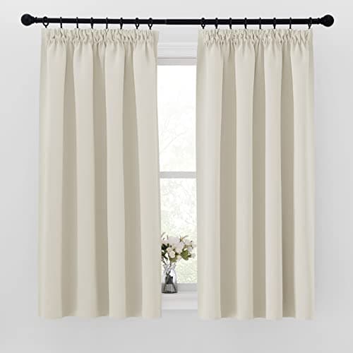 Image of PONY DANCE Beige Blackout Curtains, 54 Inch Drop, Bedroom & Kitchen, Thermal Insulated, Pencil Pleat for Track Rail, W46 X L54, 1 Pair, Light Beige