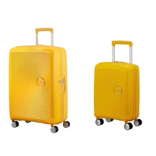 Image of American Tourister Soundbox & Soundbox Mini - Expandable Hand Luggage, 67 cm, 81 L & Children's Luggage, 47 cm, 22 L - Family Set - Golden Yellow