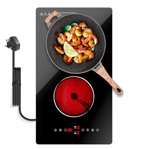 Image of Borrallio Double Electric Stove, Portable 2 Ring Electric Ceramic Hob, 3000W Plug in Hob with Touch Control, 9 Heat Levels, Timer, Child‑Lock, Built‑in, 220‑240V