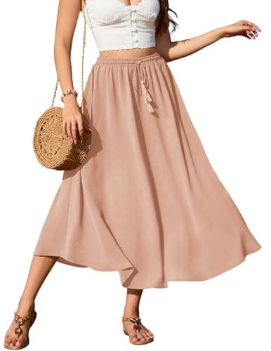 Image of Zeagoo Women's Maxi Skirts Elegant High Waist Skirt Summer Basic Skirt Casual Elasticated A Line Skirts for Women Khaki M(M=10)