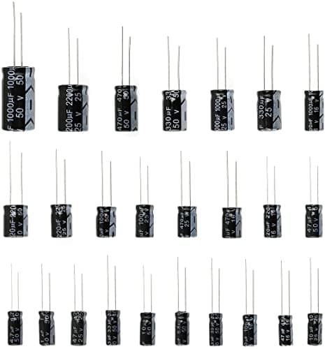 Image of Fasizi 25 Values 16V 25V 50V 1uF to 2200uF Electrolytic Capacitors Assorted Assortment Kit Set Black - 125PCS