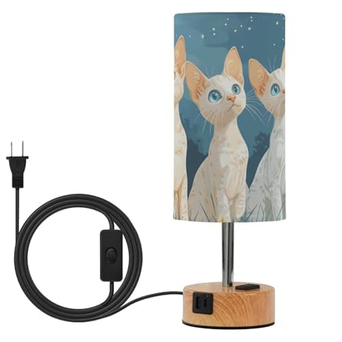Image of aidingzhi Cartoon Devon Rex Cats A River_2 Small Table Lamp Study Reading Desk Lamp with Fabric Lampshade 3 Color Temperatures for Kids Room