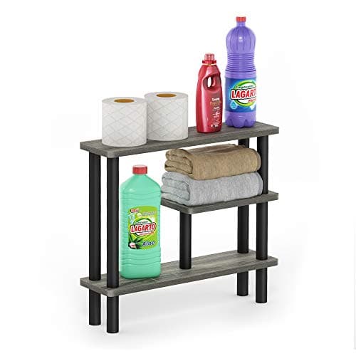 Image of Furinno TURN-N-TUBE Bathroom Storage Shelf, 3-Tier Narrow Storage Rack, Space Saving Shelf, for Bathroom, Living Room, Entryway, French Oak
