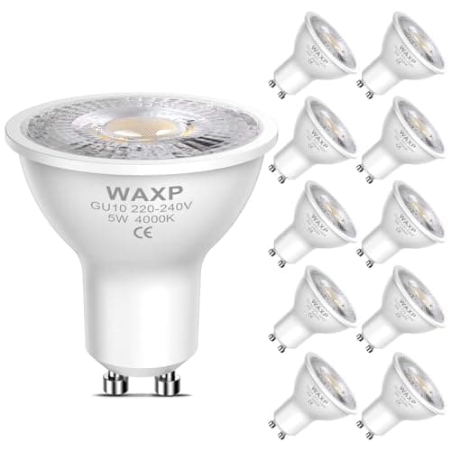Image of WAXP GU10 LED Bulbs Natural White 5W, 4000K 365lm Energy Saving Spot Light Bulbs, Equivalent 40-50W GU10 Halogen Bulbs, 220-240V 38° Beam Angle, Non-Dimmable, 10 Pack