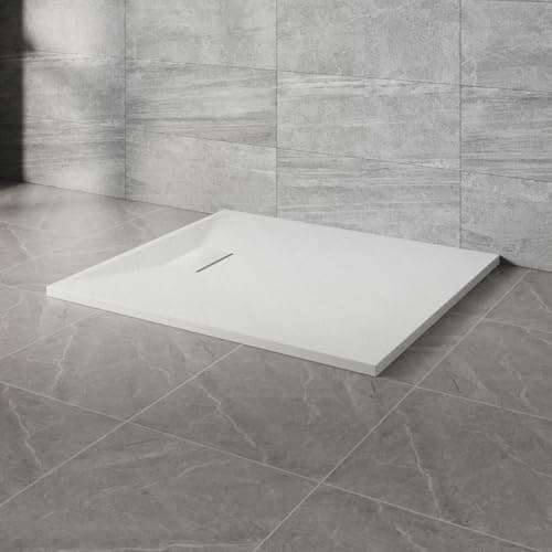 Image of NRG 1000x900mm SMC Rectangle Shower Tray White with Fast Flow Waste for Bathroom Enclosures