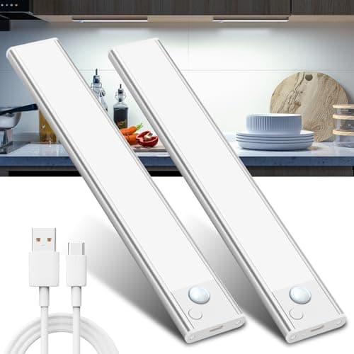 Image of Under Cabinet Kitchen Lights Cupboard - LED Motion Sensor Light Indoor - 1100mAh Rechargeable Battery Operated - Wardrobe Strip Lighting Magnetic Stick Wireless USB Powered Shelf Stairs Counter Closet
