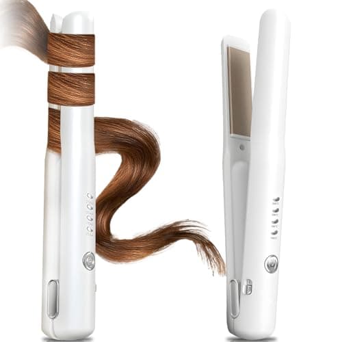 Image of Cordless Hair Straighteners, 2 in 1 Hair Straightener and Curler Mini Portable Wireless Hair Straighteners Curling Iron with 4 Temperature USB Rechargeable Travel Straighteners, Fast Heat Up (White)