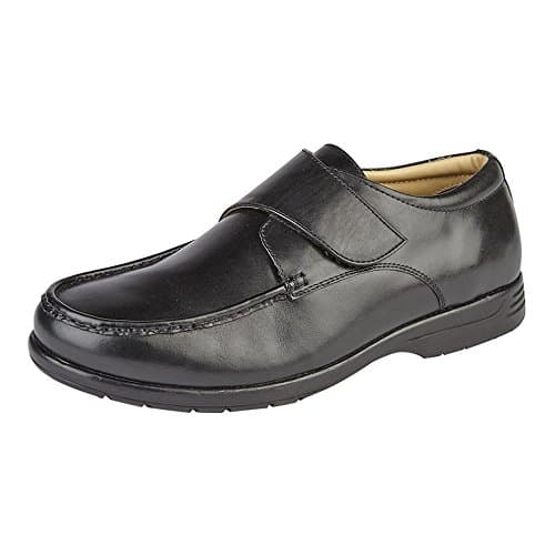 Image of Roamers Mens Soft Leather XXX Extra Very Wide Fit Lightweight Strap Shoes Black Size 14