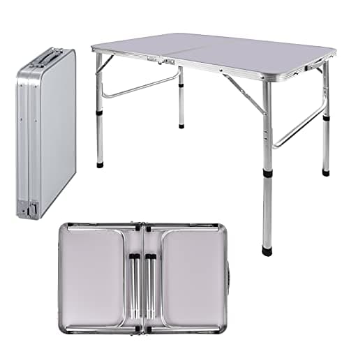 Image of Bowose 90cm x 60cm Folding Camping Picnic Table Adjustable Height 37/67cm Aluminum Frame Heavy Duty 66lbs Capacity, 7.7lb Lightweight Portable Outdoor Aluminium Folding Table 3FT Dinning Table