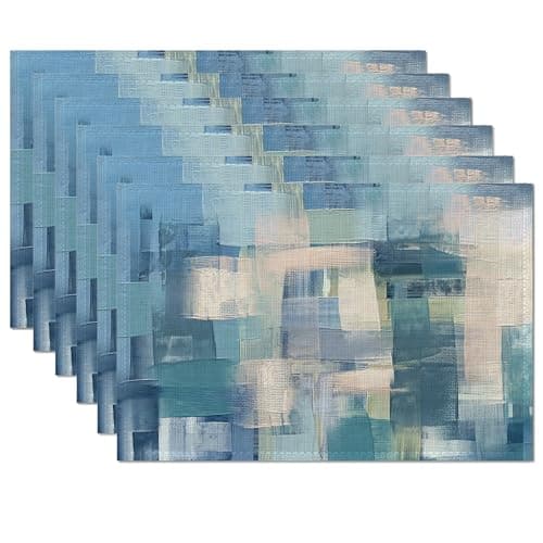 Image of Blue Abstract Art Painting Placemats Set of 6,Table Mats Non-Slip Heat Resistant Washable Placemat for Party Kitchen Dining Table Decoration Indoor Outdoor