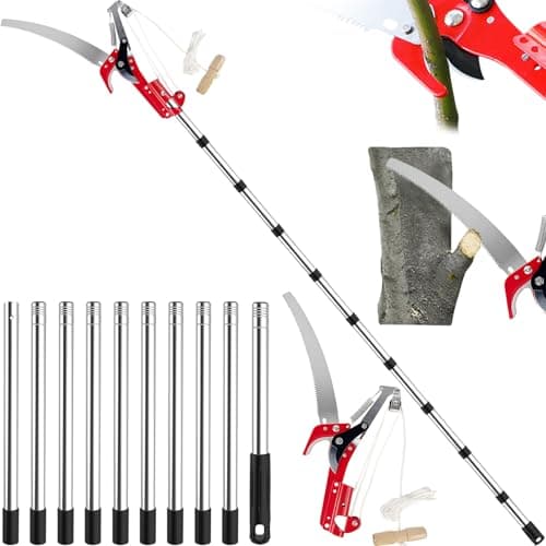 Image of Tree Loppers Long Reach Telescopic, 82-402cm Long Reach Pruner with Extendable Handle & 33cm Saw, Lightweight Telescopic Tree Pruner Branch Cutters, Pulley Pole Pruner Hand Garden Loppers