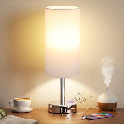 Image of Aooshine Touch Lamps, Table Lamps with White Shade, Silver Base(Bulb Included)