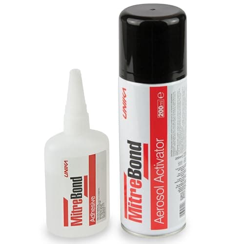 Image of UNIKA MitreBond Superglue & Aerosol Activator – Industrial Strength, Fast-Setting, High Viscosity, Dries Clear – Strong Bond for Wood, MDF, Plastic, Metal, Ceramic, Glass and more