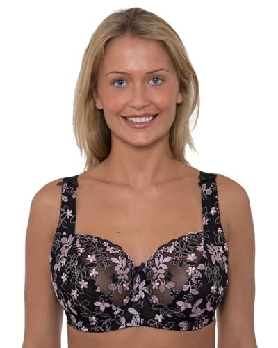 Image of Undercover Ladies Floral Embroidered Bra LG900 Black (Pink Flowers) 34F