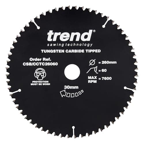 Image of Trend Wood Mitre Saw Blade, 260mm Diameter, 30mm Bore, 60 Teeth, TCT, 2.6mm Kerf, -5° Hook, CSB/CCTC26060