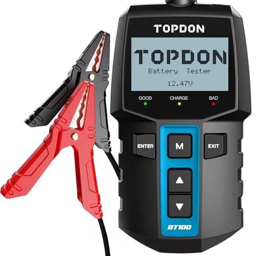Image of TOPDON BT100 Car Battery Tester, 12V 100-2000CCA Battery Tester with Cranking Charging Tests, Digital Auto Battery Analyzer for Car Truck Motor Boat ATV SUV, Ideal for DIYers & Auto Repair Shops