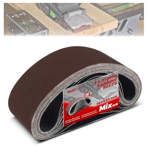 Image of 75 x 533 mm Sanding Belts Set - 15-Pack with 80/120/150/240/400 Grits, Aluminum Oxide Abrasive Belts for Woodworking