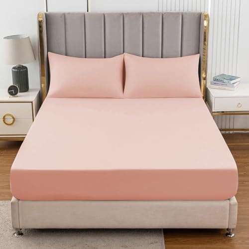 Image of Ev Dekor Fitted Sheet King, Pink - Deep Pocket Bedsheet 12inch (30 cm) - Soft Brushed Microfibre Fabric - Shrinkage and Fade Resistant - Bottom Sheet - King Bed Bedsheet Fitted