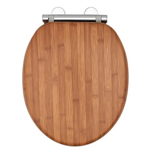 Image of AQUALONA® Luxury Soft Close Toilet Seat - Moulded Wood - Stainless Steel Slow Close Hinges - Click, Lift & Clean Technology (Bamboo Toilet Seat)