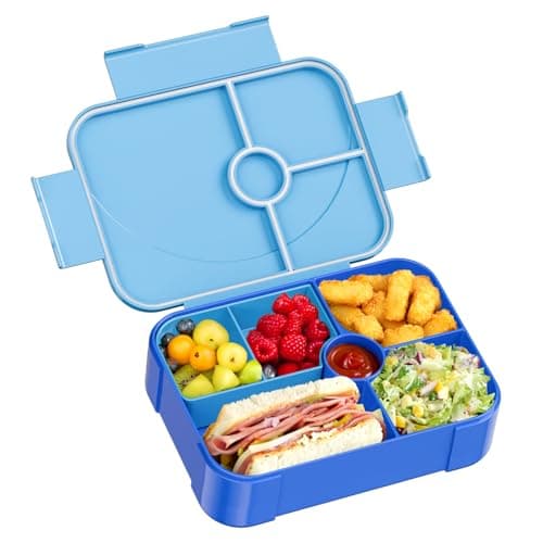 Image of LEIKEEGO Lunch Box, Leak-Proof Bento Lunch Box Kids, Snack Box with 6 Compartment for Kids/Adults/School/Work(Blue)