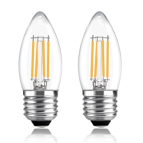 Image of Caldarax 2 Pack E27 LED Candle Light Bulbs, 4W Equivalent 40W, 400LM Warm White 2700K, ES Edison Screw E27 C35 Candle Bulbs, AC 220-240V, Non Dimmable, Clear LED Filament Bulbs for Chandelier