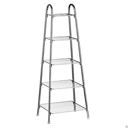 Image of Optimal Products 5 Tier Chrome Kitchen Pan Stand Pot Saucepan Storage Organise Unit Rack Holder