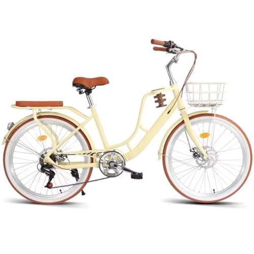 Image of 7 Speed Hybrid Bicycle for Women Adults, Comfort Cruiser with Dual Disc Brakes, Rear Rack, and Cup Holder, Ideal for City and Beach Riding