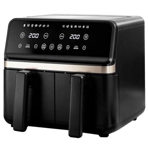 Image of Dual Air Fryer with Large Double Drawers 8L Airfryer 12-in-1 for Family Fry Bake Roast and More Nonstick Basket Digital Dishwasher Safe 2200W