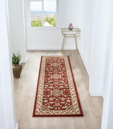 Image of Lord of Rugs Traditional Sherborne Rug Oriental Classic Bordered Floral Hallway Runner 66 x 230 cm (2'5" x 7'7") (Red)
